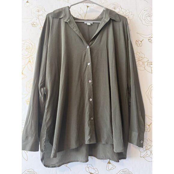 J Jill Womens Top Size Petite XL Olive Green 100% Silk Long Sleeve Button Up 036 - Picture 2 of 5